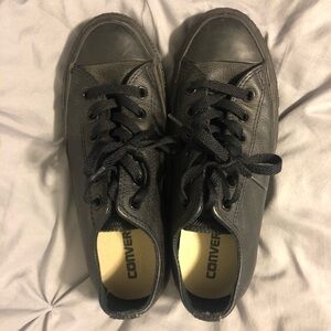 Womens all black leather converse all star chuck taylor sz 7.5 special order EUC